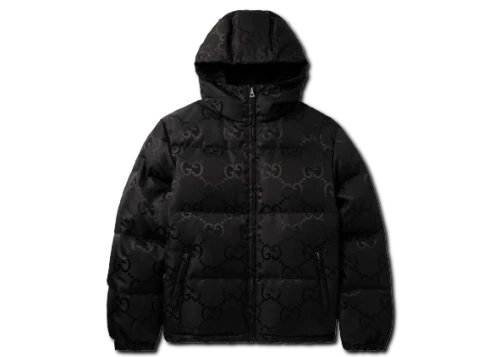 Gucci Quilted Logo-Jacquard Shell Hooded Down Jacket Black