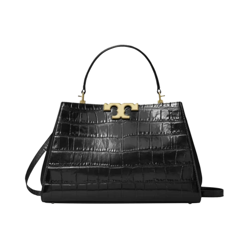 Tory Burch Eleanor Croc Embossed Satchel Bag Black