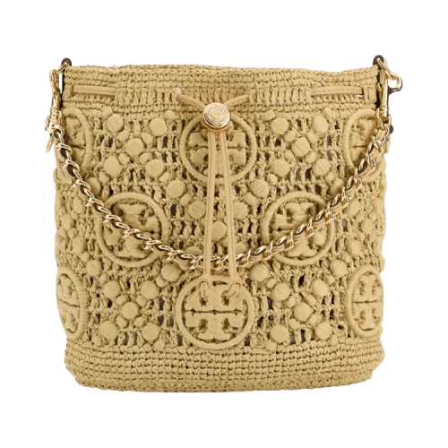 Tory Burch T Monogram Raffia Bucket Bag Natural