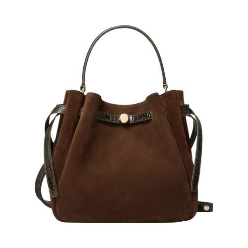 Tory Burch Romy Suede Bucket Bag 'Dark Cocoa'