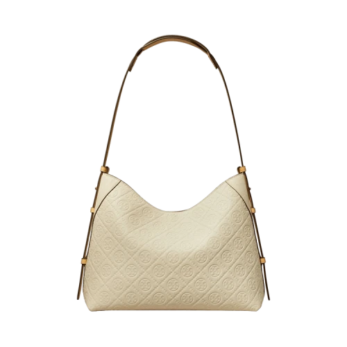 Tory Burch T Monogram Pebble Messenger Bag Warm White