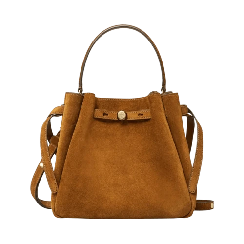 Tory Burch Romy Suede Bucket Bag 'Caramel'