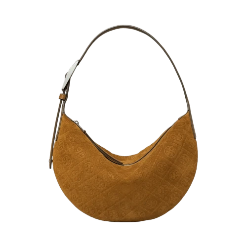 Tory Burch T Monogram Suede Small Balloon Bag 'Chicory Brown'