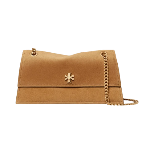 Tory Burch Kira Turnlock Suede Shoulder Bag 'Toffee'