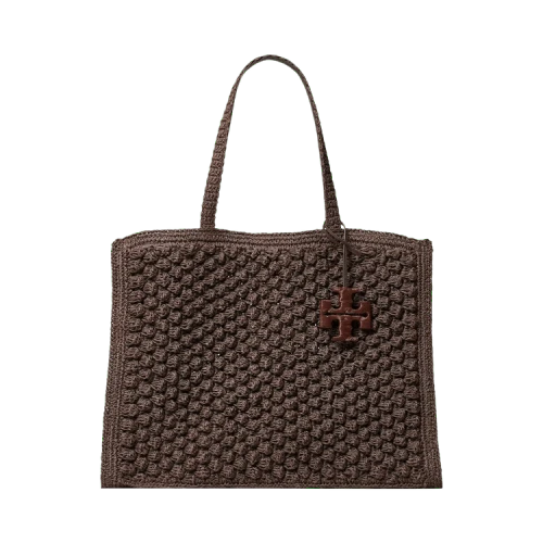 Tory Burch Ella Hand-Crocheted Popcorn Large Tote Bag 'Dark Cocoa'
