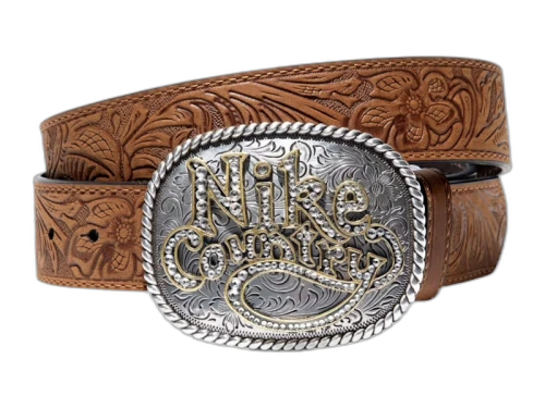 Nike Country Rhinestone Plaque Buckle Leather Belt Tan/Beige