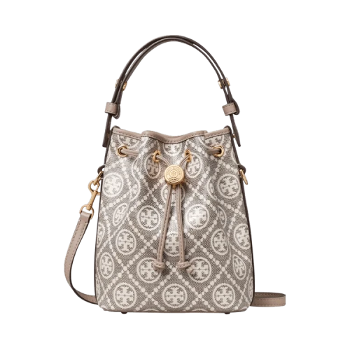 Tory Burch T Monogram Coated Jacquard Mini Bucket Bag 'Charcoal'