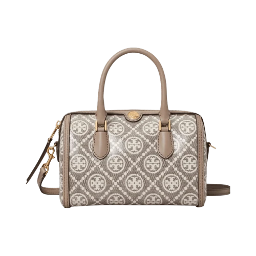Tory Burch T Monogram Coated Jacquard Petite Barrel Bag 'Charcoal'