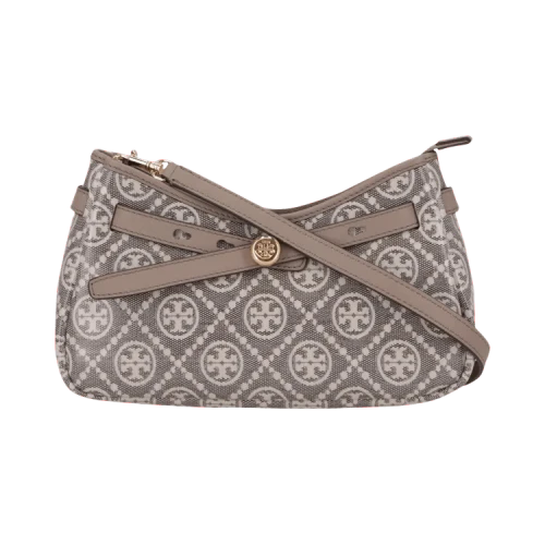 Tory Burch Romy T Monogram Coated Jacquard Zip Top Crossbody Bag 'Charcoal'