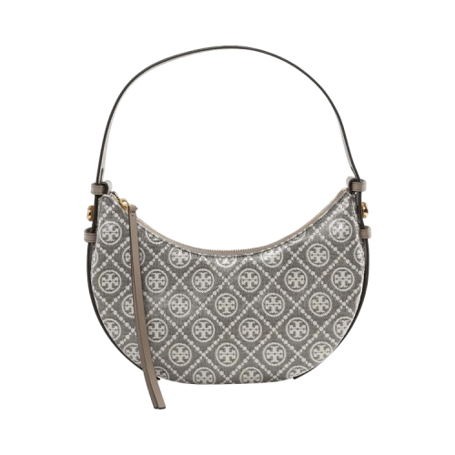 Tory Burch Romy T Monogram Coated Jacquard Half Moon Bag 'Charcoal'