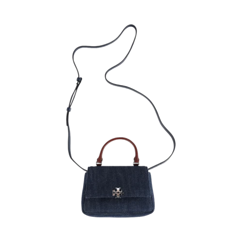 Tory Burch Charlie Denim Top Handle Chain Wallet 'Midnight'