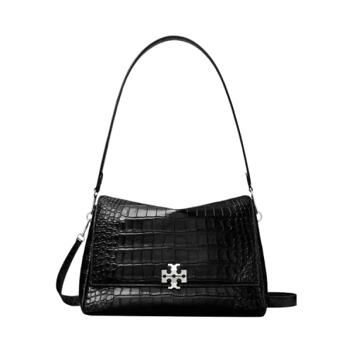 Tory Burch Charlie Embossed Croc Shoulder Bag 'Black'