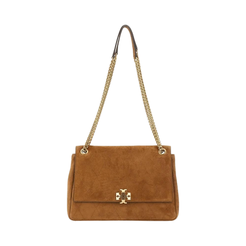 Tory Burch Charlie Quilted Suede Shoulder Bag 'Caramel'