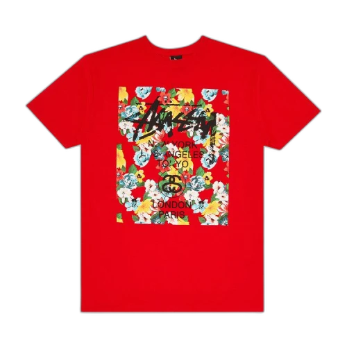 Stussy World Tour Flower Block Tee 'Brite Red'