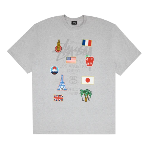 Stussy World Tour Flags Tee 'Grey Heather'