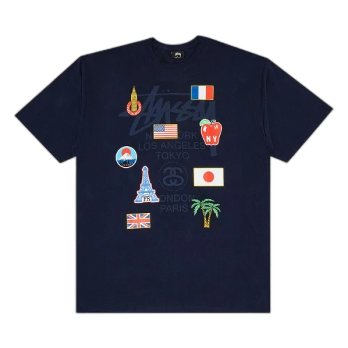 Stussy World Tour Flags Tee 'Navy'
