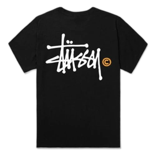 Stussy Basic Tee Orange Yellow C Logo Back Printing Casual Short Sleeve Unisex Black