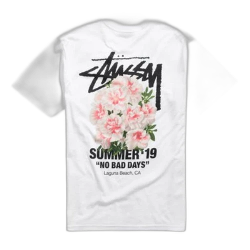 Stussy Carnation Tee Back Flowers Pattern Short Sleeve Unisex White