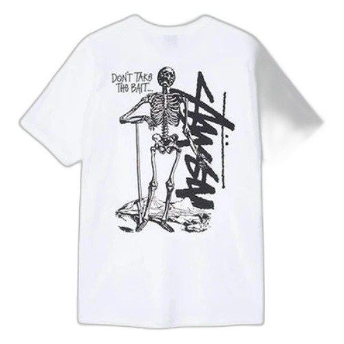 Stussy Dont Take The Bait Tee Skeleton Large Logo Short Sleeve Unisex White