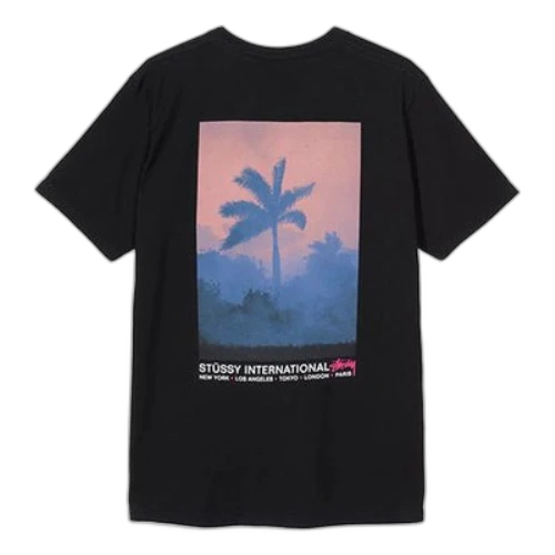 Stussy Fire Palm Tee Pattern Short Sleeve Unisex Black