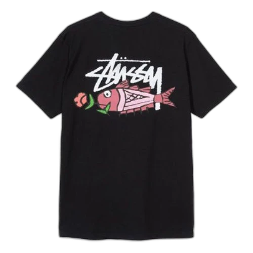Stussy Carp Stock Tee Back Printing Short Sleeve Unisex Black
