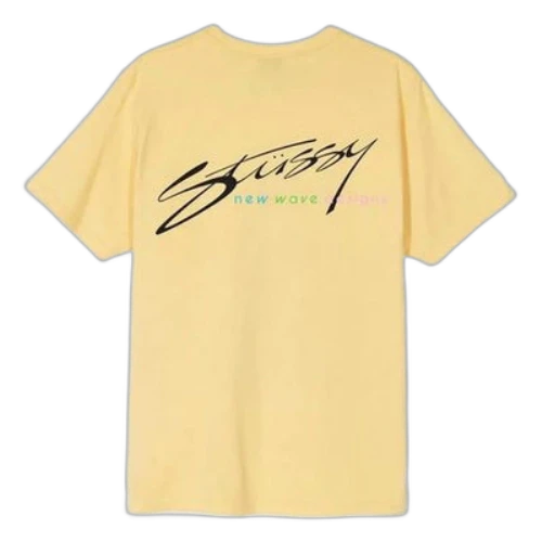 Stussy New Wave Designs Design Logo Casual Round Neck Short Sleeve Yellow