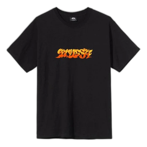 Stussy Flames Tee Printing Round Neck Short Sleeve Unisex Black