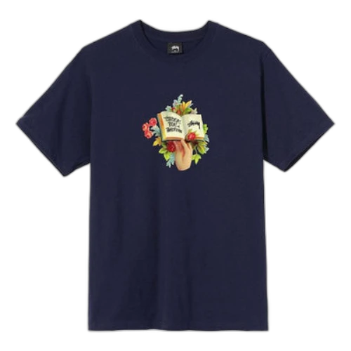 Stussy Unisex Handbook Printing Round-neck Tee Blue
