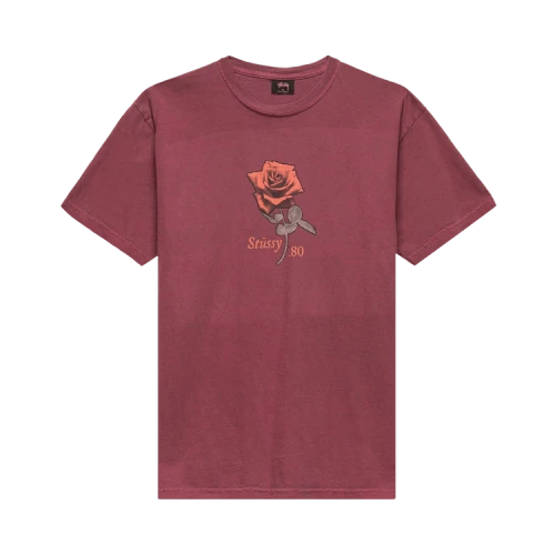 Stussy 80 Rose Pigment Dyed Tee 'Wine'