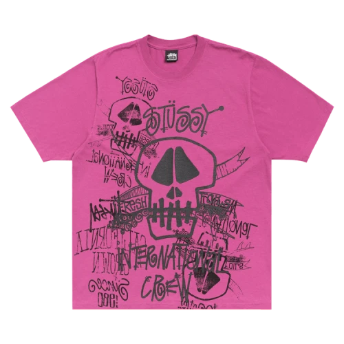 Stussy Skulls Tee Pigment Dyed 'Berry'