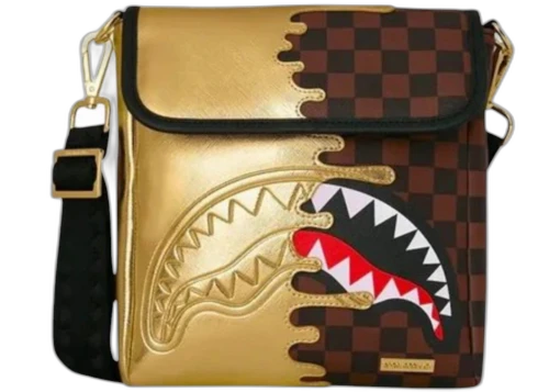 Sprayground Paris Gold Unisex Camo Sling/Messenger Bag Brown/Gold