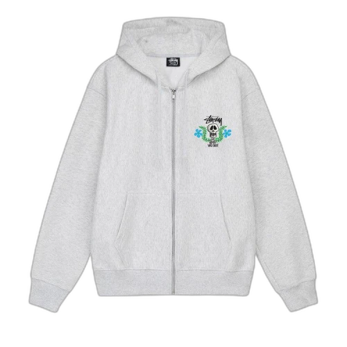 Stussy Skull Crest Zip Hoodie 'Ash Heather'
