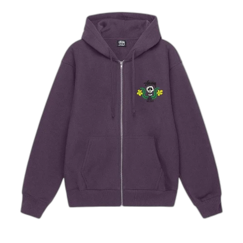 Stussy Skull Crest Zip Hoodie Grape