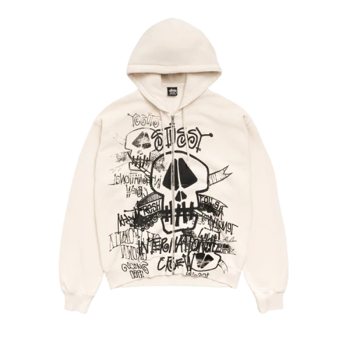 Stussy Skulls Zip Hoodie Pigment Dyed 'Bone'