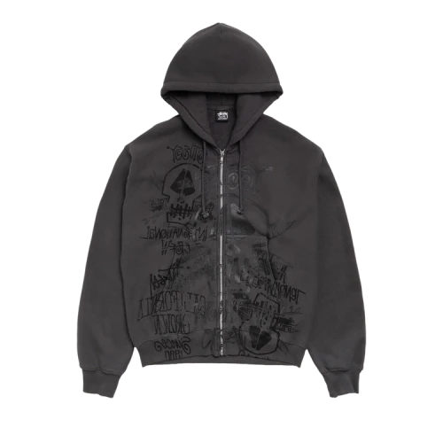 Stussy Skulls Zip Hoodie Pigment Dyed 'Faded Black'