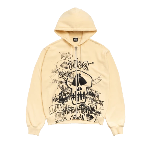 Stussy Skulls Zip Hoodie Pigment Dyed 'Gold'