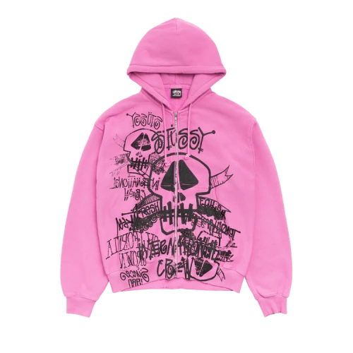 Stussy Skulls Zip Hoodie Pigment Dyed 'Pink'