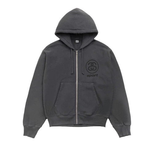 Stussy Link Sport Zip Hoodie Garment Dyed 'Faded Black'