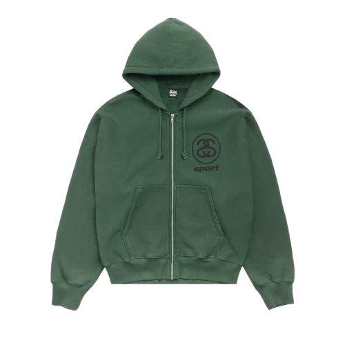 Stussy Link Sport Zip Hoodie Garment Dyed 'Pine'