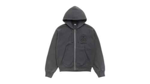 Stussy Link Sport Zip Garment Dyed Hoodie Faded Black