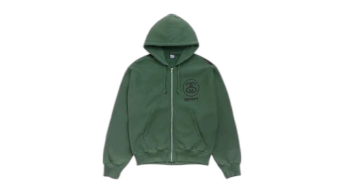 Stussy Link Sport Zip Garment Dyed Hoodie Pine