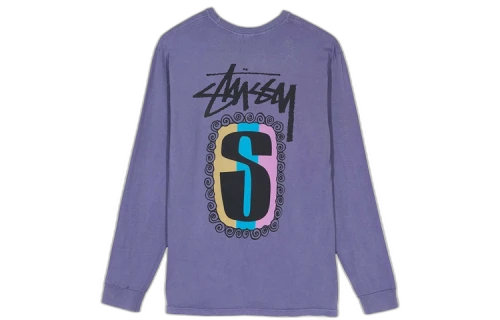 Stussy S Frame Pigment Dyed S Logo Printing Long Sleeves T-shirt Unisex Purple