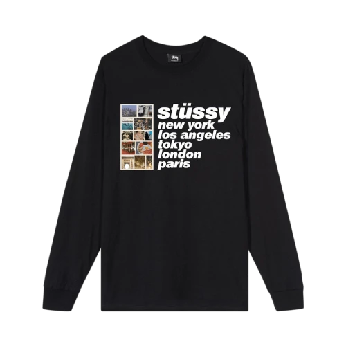 Stussy Italic Collage Long-Sleeve Tee 'Black'
