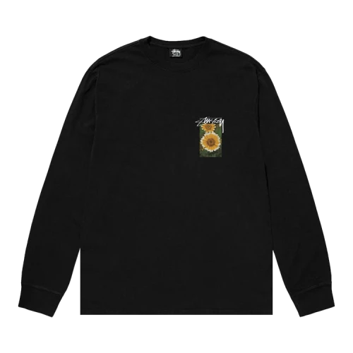 Stussy Flower Grid Pigment Dyed Long-Sleeve Tee 'Black'