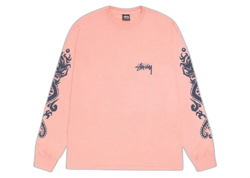 Stussy Dragons Pigment Dyed L/S Tee Coral