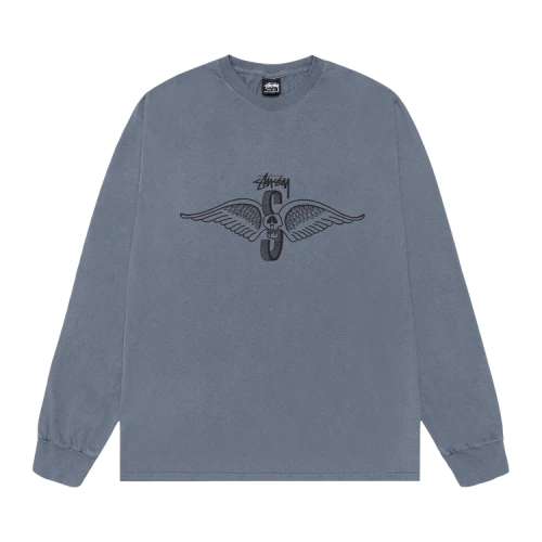 Stussy Skull Wings L/S Pigment Dyed Tee Navy