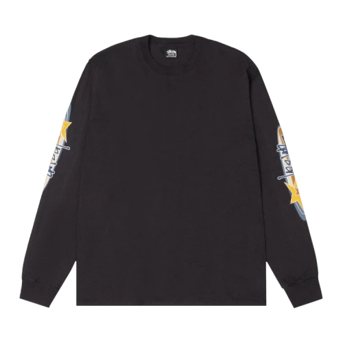 Stussy Two Star Long-Sleeve Tee Pigment Dyed 'Faded Black'