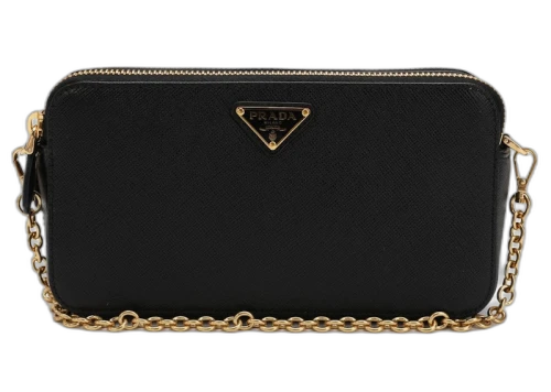Prada Dual Zip Leather Bag Black