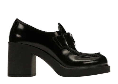 Prada Chocolate High-Heeled 85mm Loafers Black Brushed Leather