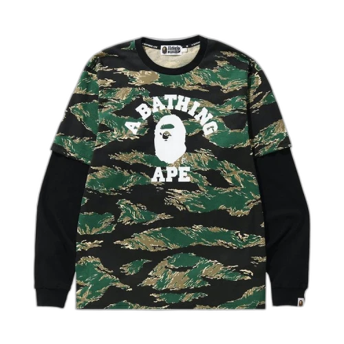 BAPE Tiger Camo College Layered Long-Sleeve Tee 'Green'